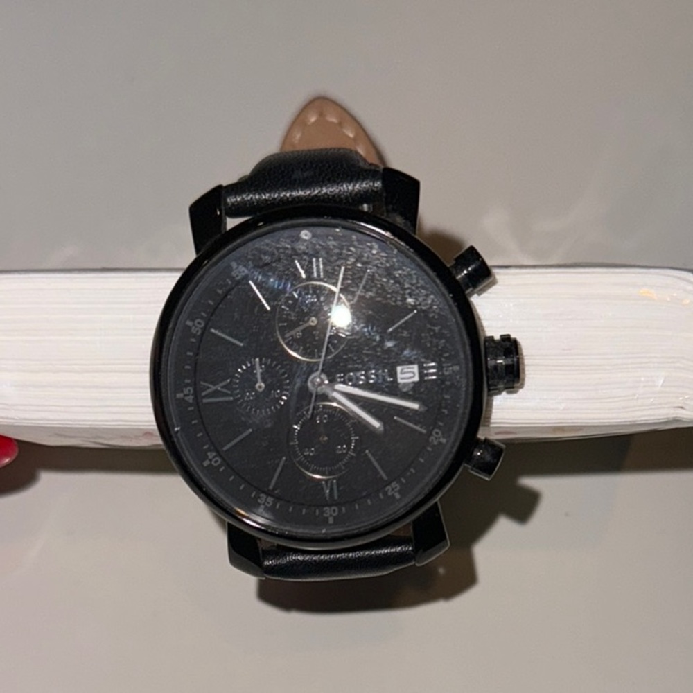 Fossil Black Leather Chronograph Men’s Watch